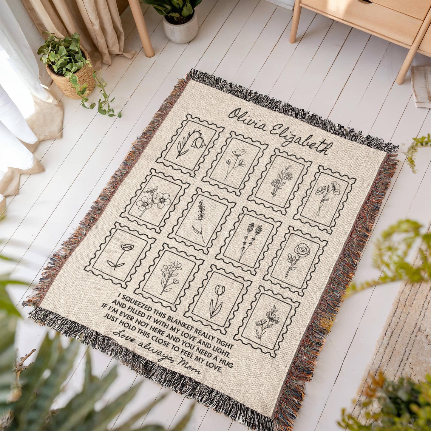 Personalized Hug Blanket with Name | Custom Woven Throw Gift of Love for Daughter, Granddaughter, Grandchild, Mom, Grandma