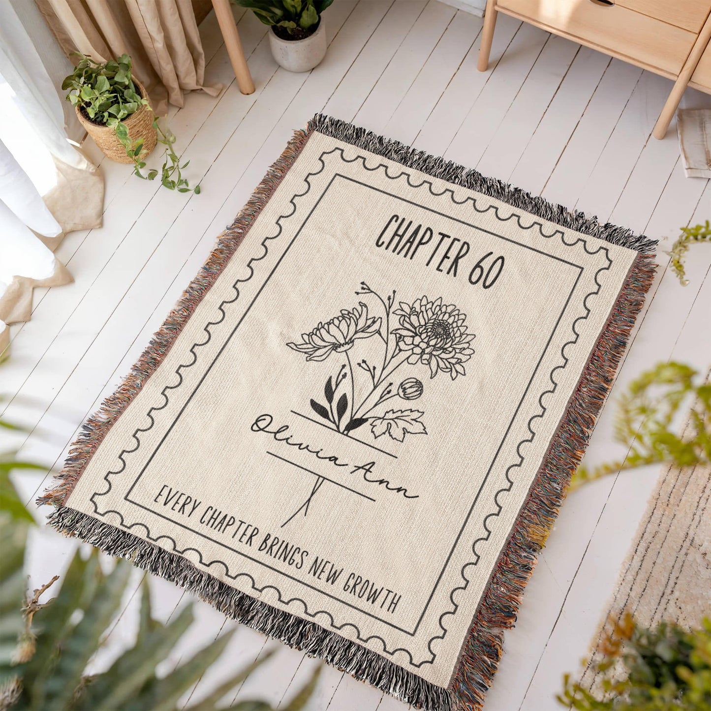60th Birthday Gift for Women, Chapter 60 Birth Month Flower Reading Blanket, Personalized 60 Years Old Birthday Present