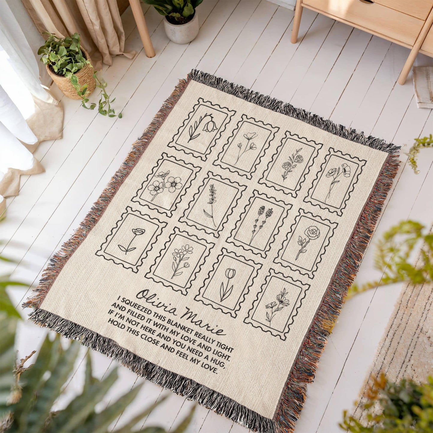 Personalized Comfort Blanket with Name | Custom Woven Throw Hug Poem Gifts for Daughter, Granddaughter, Niece, Mom, Grandma