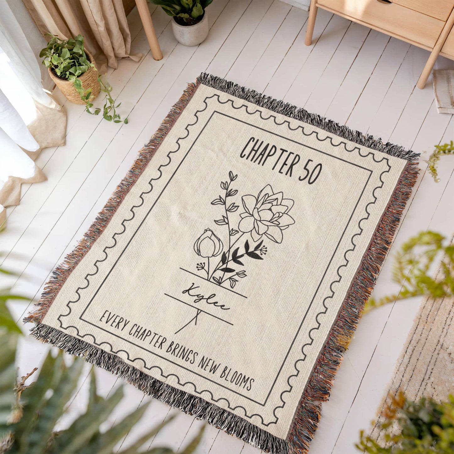 50th Birthday Gift for Her Birth Month Flower Chapter 50 Reading Blanket, Personalized Birthday Gift for 50 Year Old Throws