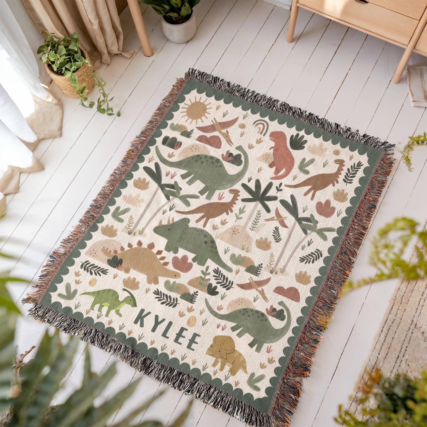 Personalized Dinosaur Blanket: Custom Name Kids Throw, Gifts for Him or Her, Baby Shower Gift for New Parents