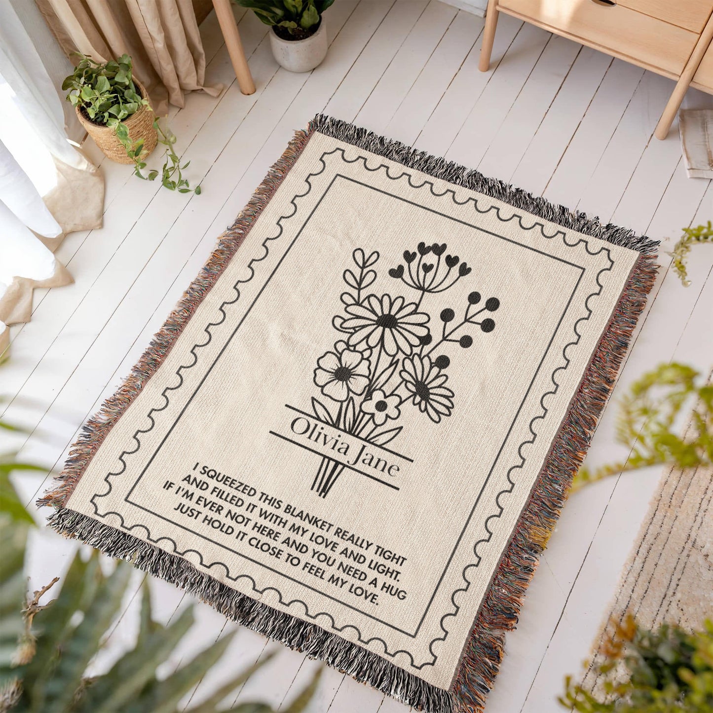 Personalized Name Blanket | Custom Woven Comfort Throw with Poem Hug Message Gift for Daughter, Granddaughter, Niece, Mom, Grandma