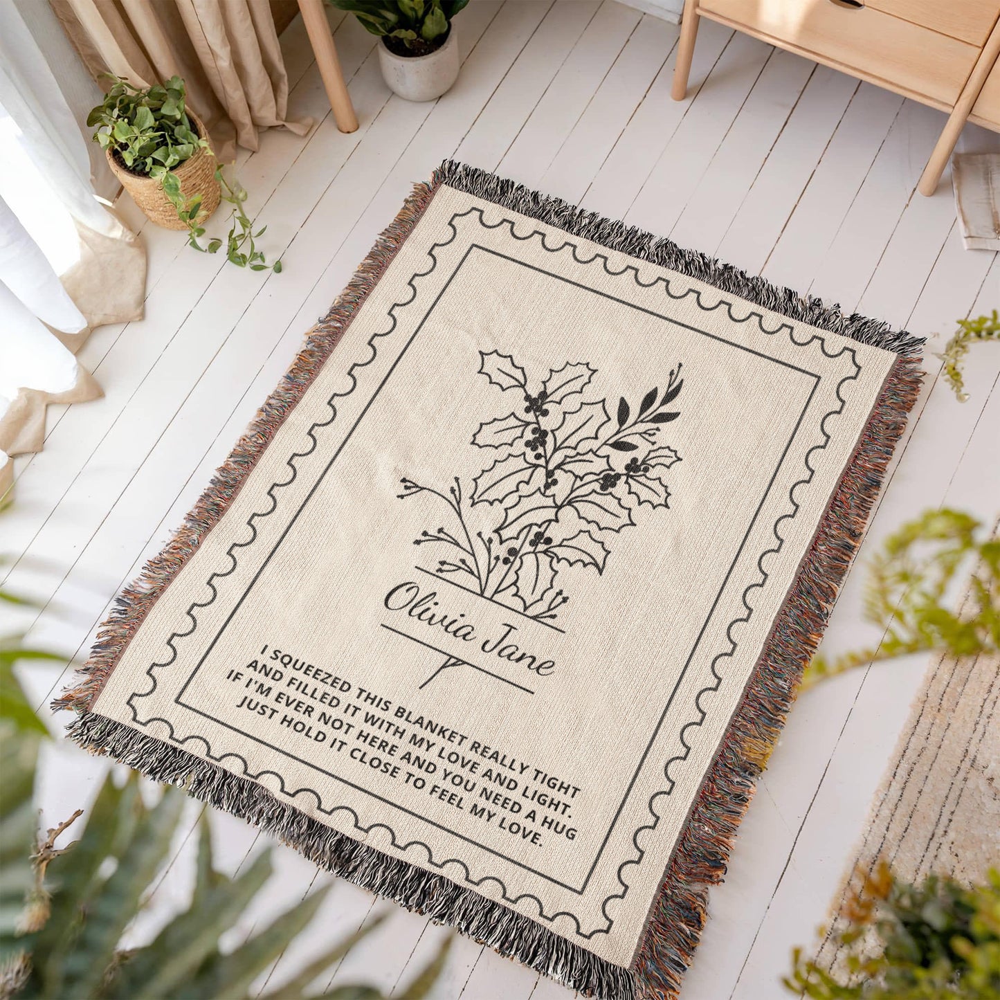Personalized Birth Flower Blanket with Name | Custom Woven Throw for Birthday, Christmas, Mother's Day or Sympathy Gift