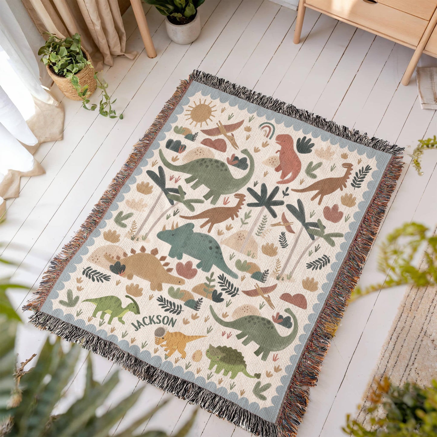 Personalized Name Kids Dinosaur Comfort Blanket,Custom Dinosaur Theme Throw Gifts for Him, Son, Boy Cute Dinosaur Lover Gift for Boys