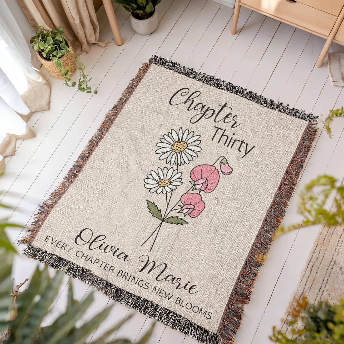 30th Birthday Gift for Her or Him, Chapter 30 Name Throws, Birth Month Flower Blanket, Personalized 30 Years Old Birthday for Daughter