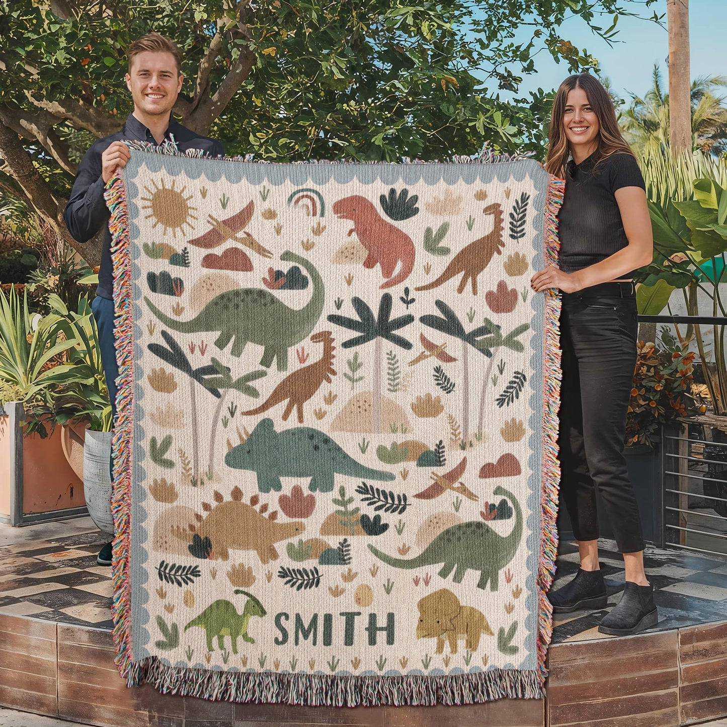 Personalized Dinosaur Blanket: Custom Name Kids Gift for Boys | Baby Shower Throw Gifts for Him, Son, Boy