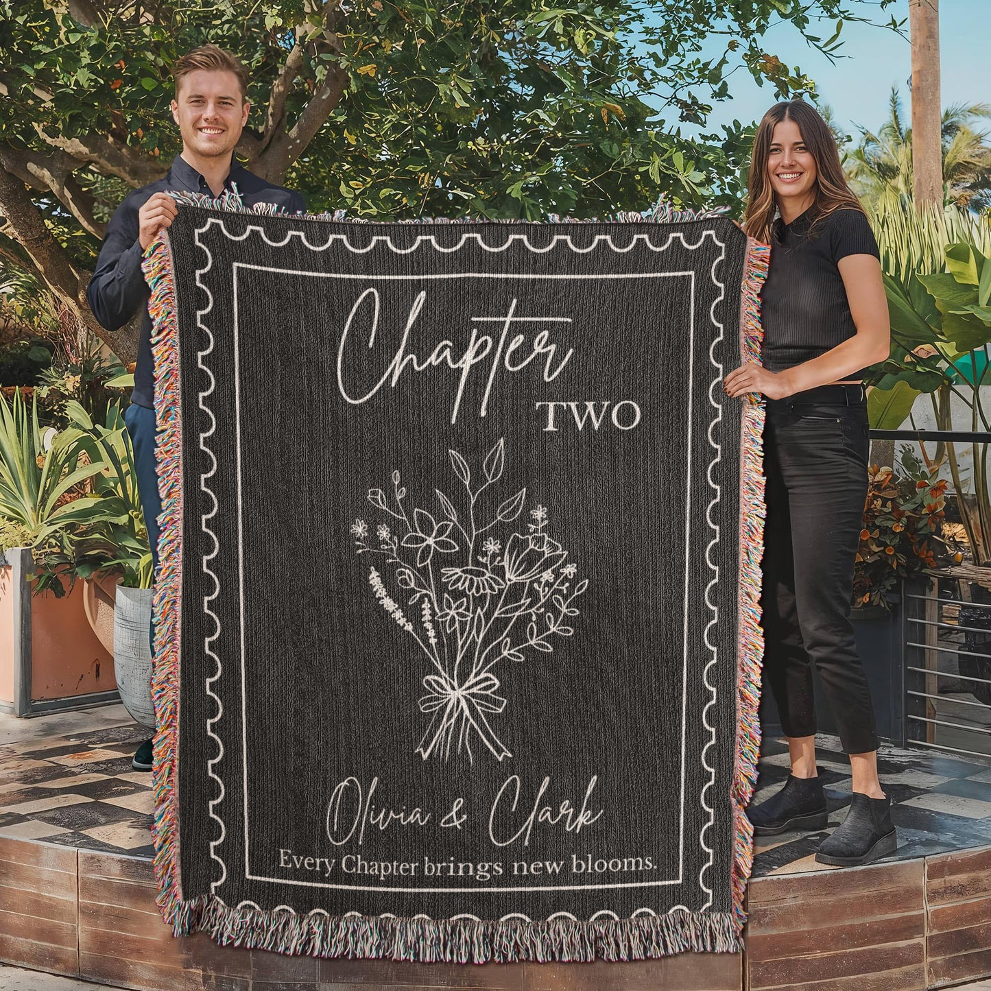 Personalized Cotton Anniversary Blanket: 2nd Wedding Anniversary Gift for Bookish Couple