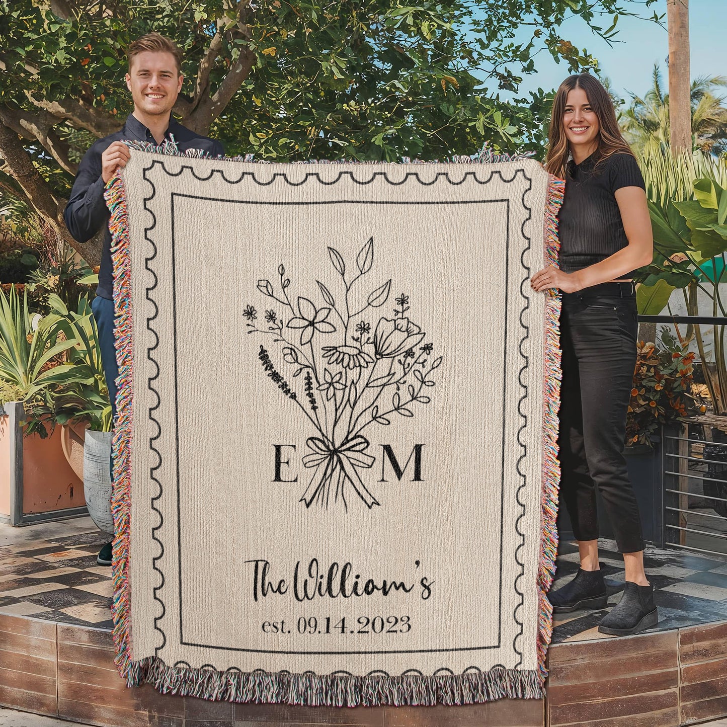 Personalized Cotton Anniversary Blanket: 2nd Wedding Anniversary Gift