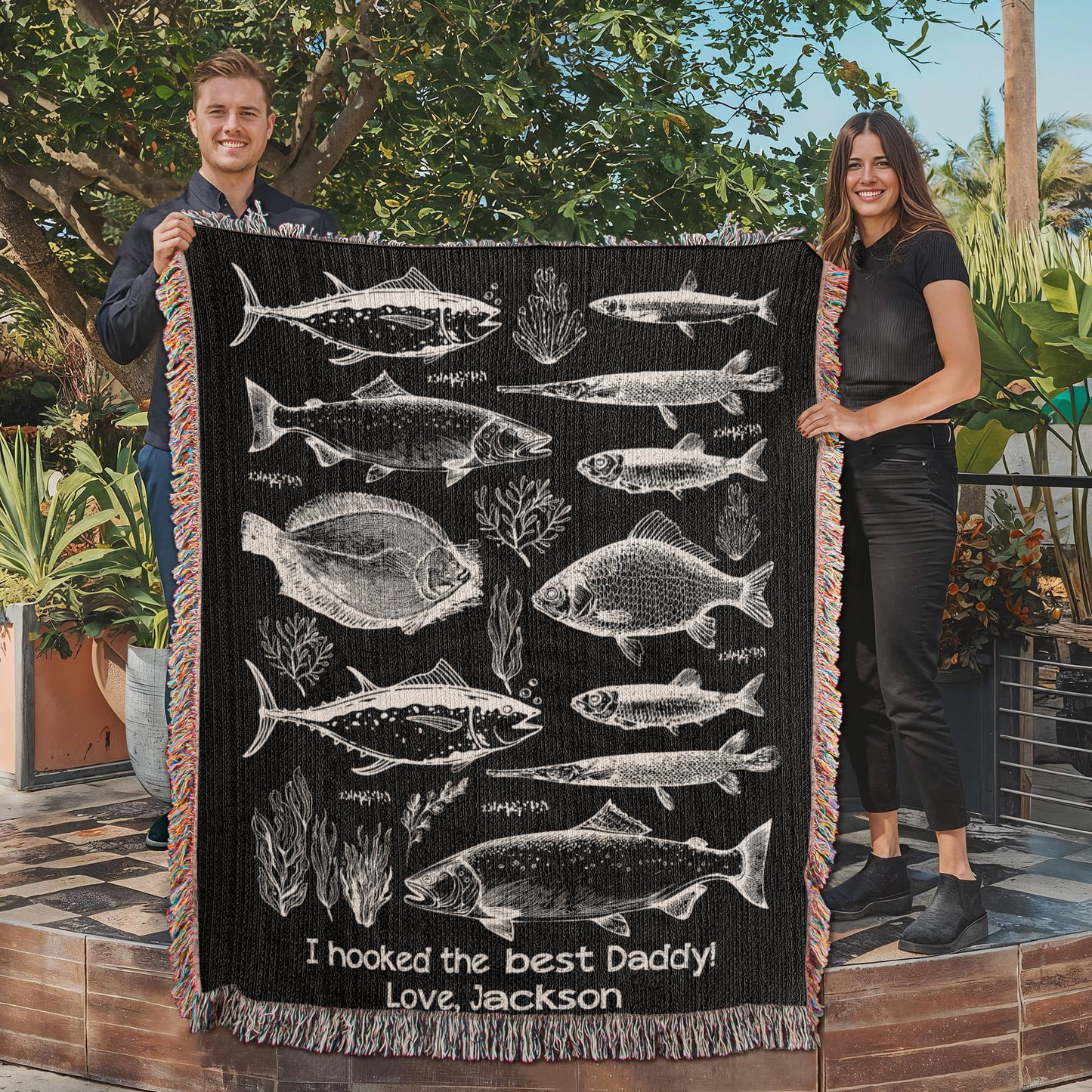 Personalized New Dad Gifts, New Grandpa Gift Fishing | Fisherman Gift from Baby First Father's Day Gift Custom Woven Blanket