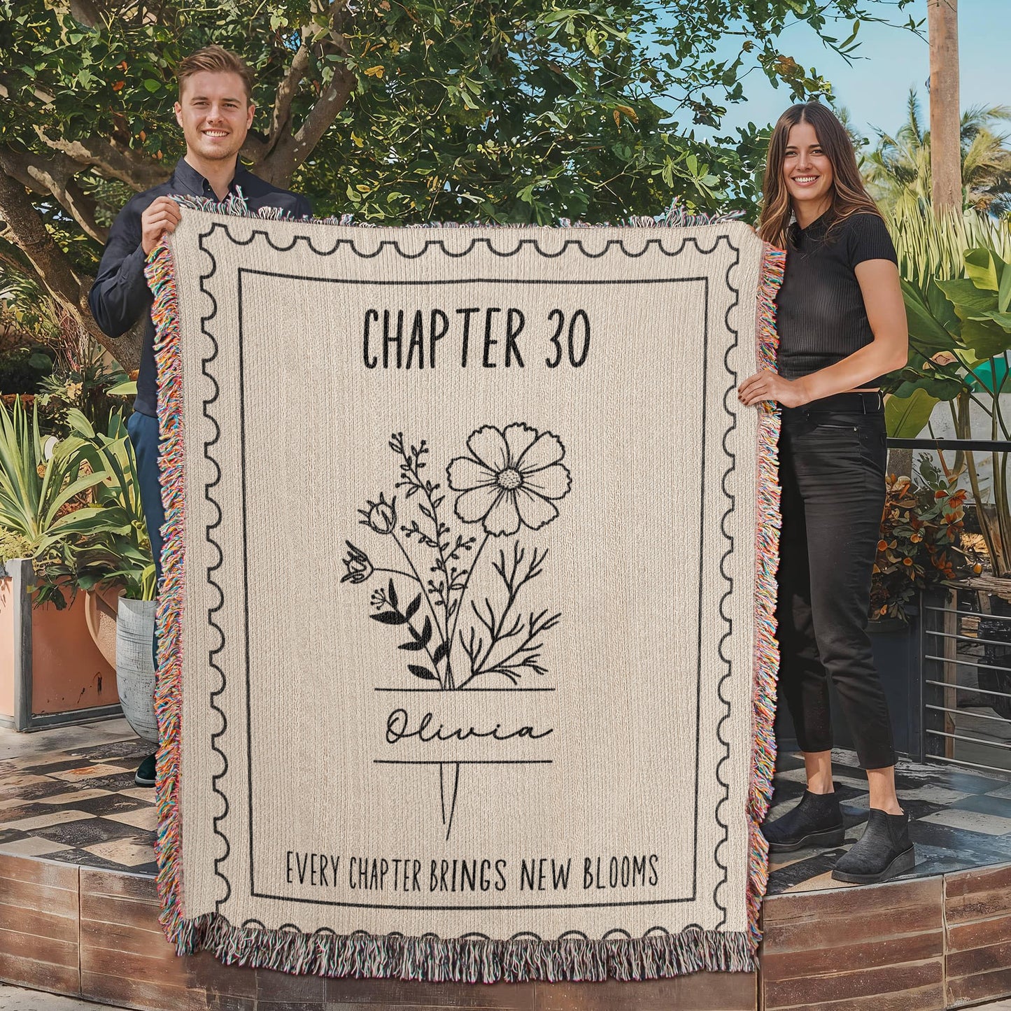 Birth Month Flower Reading Blanket 30th Birthday Gift for Her Chapter 30 Name Blanket, Personalized 30 Years Old Birthday for Daughter, Friend