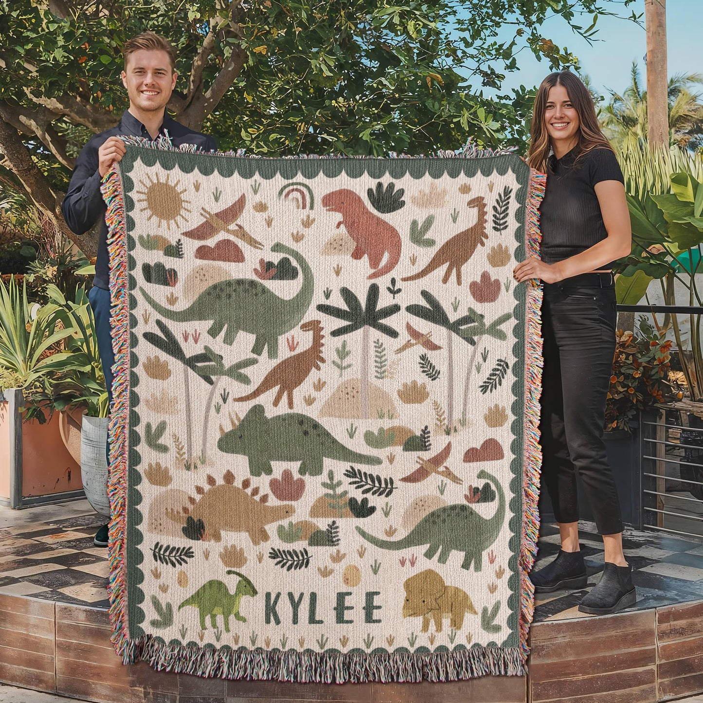 Personalized Dinosaur Blanket: Custom Name Kids Throw, Gifts for Him or Her, Baby Shower Gift for New Parents