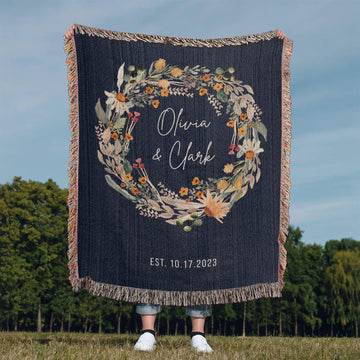 Personalized Couples Blanket with Names & Date | Custom Cotton Throw Wedding Gift, Romantic Christmas Present, Anniversary or Engagement