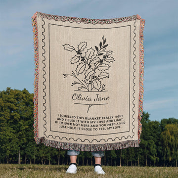 Personalized Birth Flower Blanket with Name | Custom Woven Throw for Birthday, Christmas, Mother's Day or Sympathy Gift