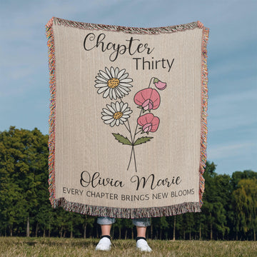 30th Birthday Gift for Her or Him, Chapter 30 Name Throws, Birth Month Flower Blanket, Personalized 30 Years Old Birthday for Daughter