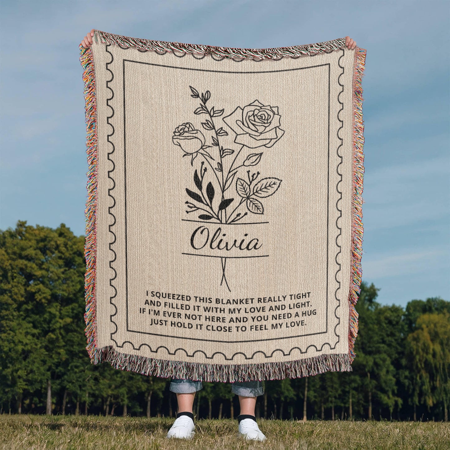 Personalized Name Birth Flower Blanket | Custom Woven Comfort Throw Memory Gift for Sympathy, Bereavement, or Long Distance Love
