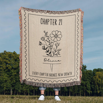 Personalized  Chapter 21 Birth Month Flower Reading Blanket 21st Birthday Gift for Her or Him – 21st Keepsake Gift Idea