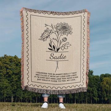 Personalized Birth Flower Blanket with Name | Custom Woven Throw Gift for Daughter, Granddaughter, Mom, Grandma, Wife