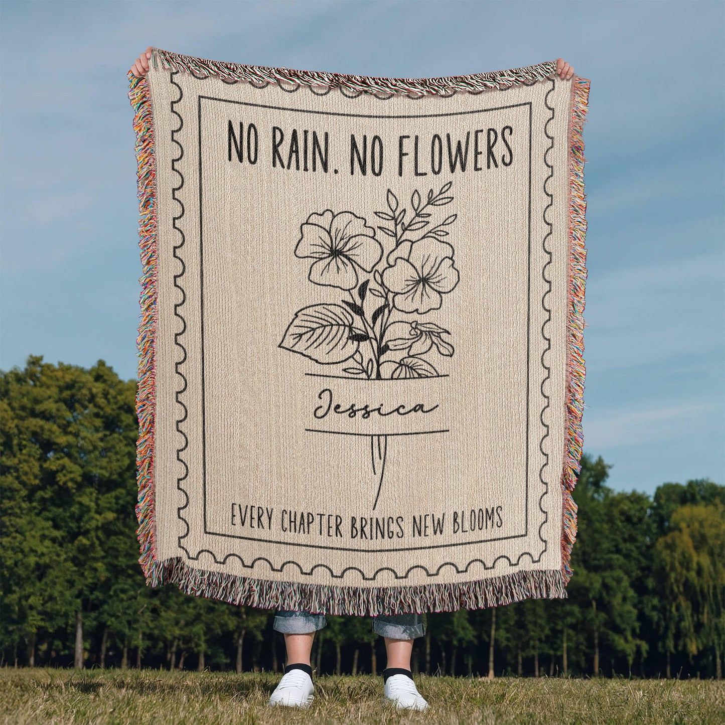 Personalized Birth Flower Cotton Woven Comfort Blanket: Birth Month Flower Gifts for Her