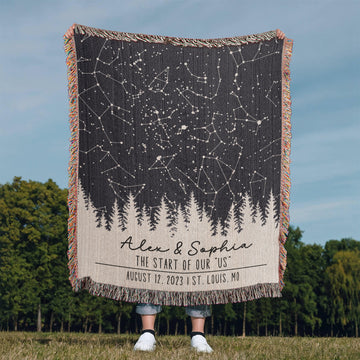 Personalized Wedding Woven Blanket, Custom Star Map Throw with Names, Night Sky Special Date, Outdoors Lovers Gift, Cotton Anniversary Gift