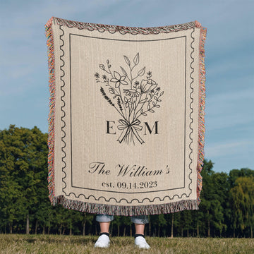 Personalized Custom Tapestry Woven Cotton Throw, Wedding Anniversary Blanket