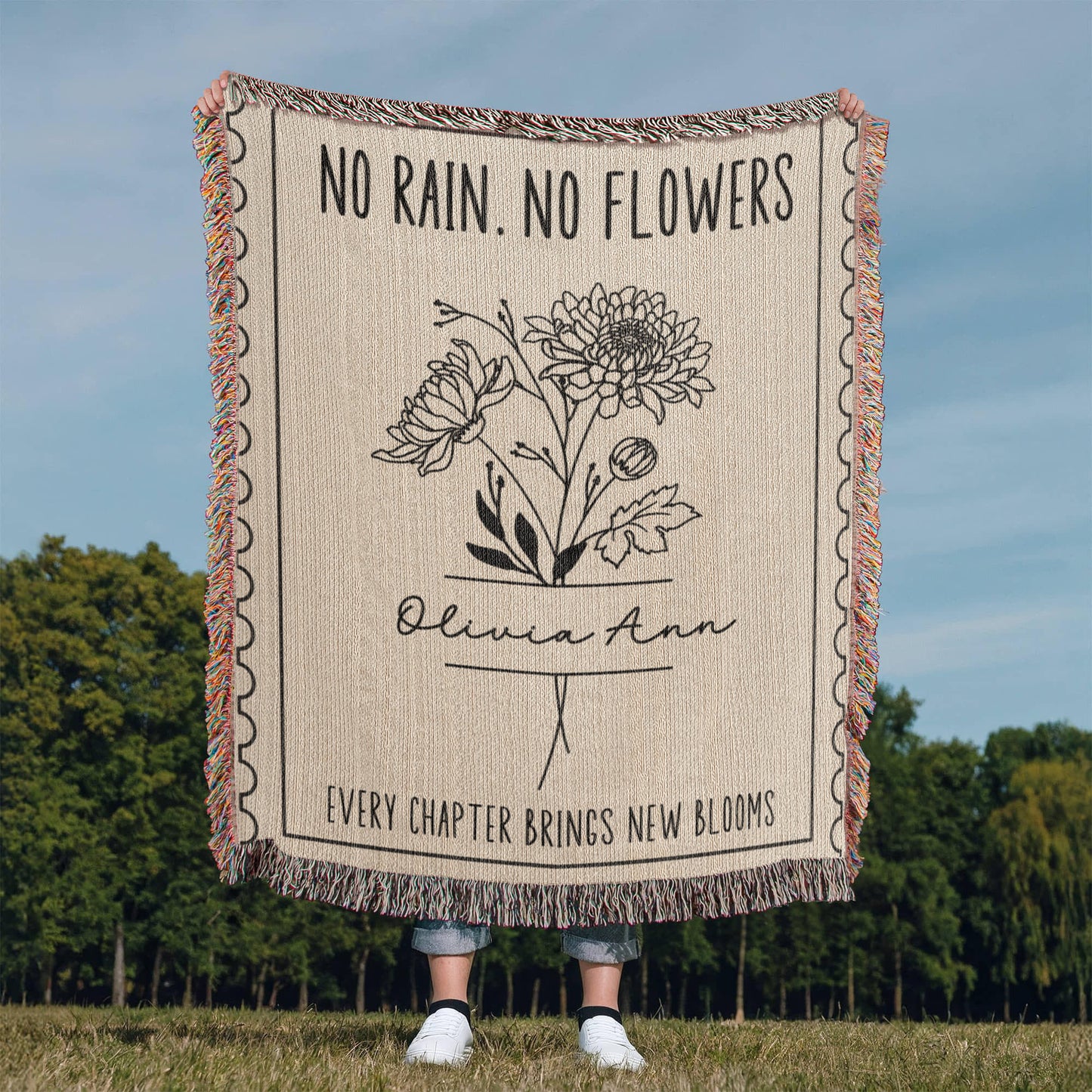 Personalized Comfort Blanket Birth Flower Name Encouragement Gift, Birthday Gift For Her, Comforting Gift, Christmas Gift