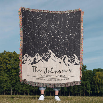 Personalized Star Map by Date Couples Blanket, Custom Wedding  Gift, Cotton Anniversary Gift, Mountain Couple Christmas Gift for Xmas