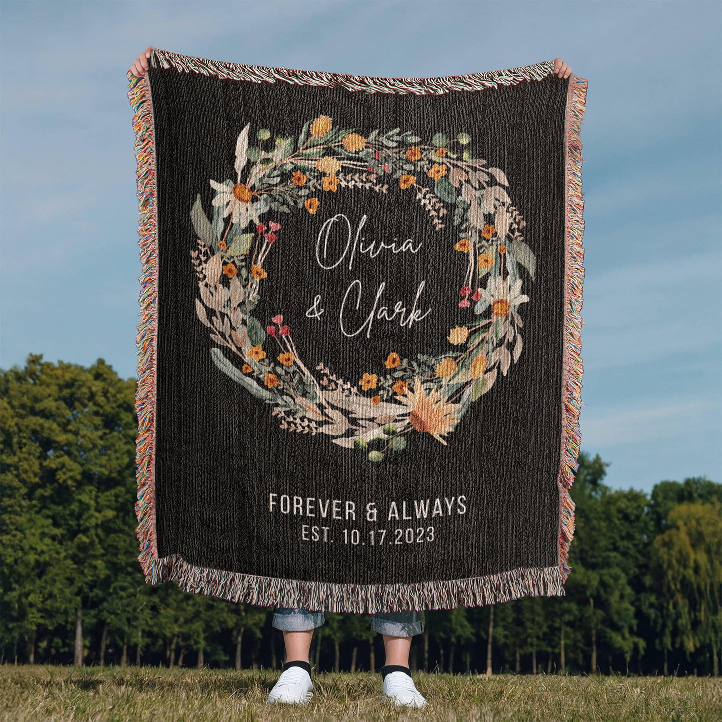 Personalized Couples Blanket with Names & Date | Custom Cotton Throw Wedding Gift, Bridal Shower Present, Anniversary or Engagement