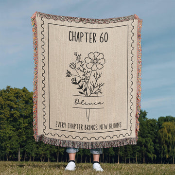 60th Birthday Gift for Her or Him-Chapter 60 Name Blanket, Birth Month Flower, Personalized Birthday Gift for 60 Year Old Friend Mom