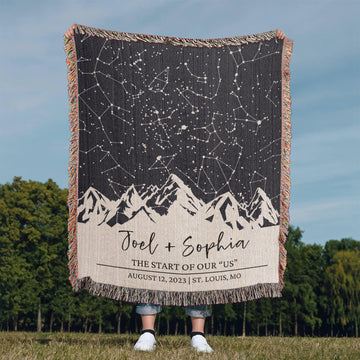 Personalized Star Map by Date Anniversary Blanket, Custom Couples Gift, Cotton Anniversary Gift, Mountain Wedding Christmas Gifts