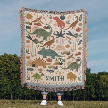 Personalized Dinosaur Blanket: Custom Name Kids Gift for Boys | Baby Shower Throw Gifts for Him, Son, Boy