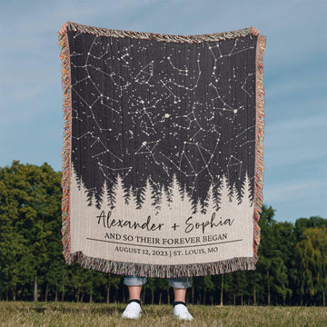 Personalized Night Sky Blanket - Custom Star Map By Date Throws Romantic Anniversary, Wedding, Housewarming, Christmas Gift Ideas