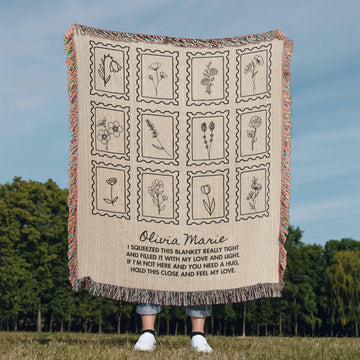 Personalized Comfort Blanket with Name | Custom Woven Throw Hug Poem Gifts for Daughter, Granddaughter, Niece, Mom, Grandma