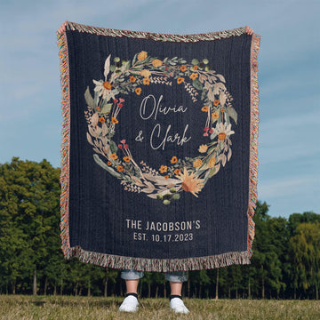 Personalized Woven Couples Blanket with Names & Date | Custom Cotton Throw Wedding Gift, Anniversary Present, Engagement Keepsake