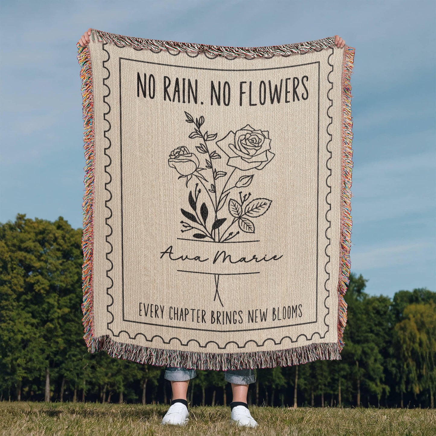 Personalized Birth Flower Gift |  Custom Name Woven Blanket Birthday Gift For Her