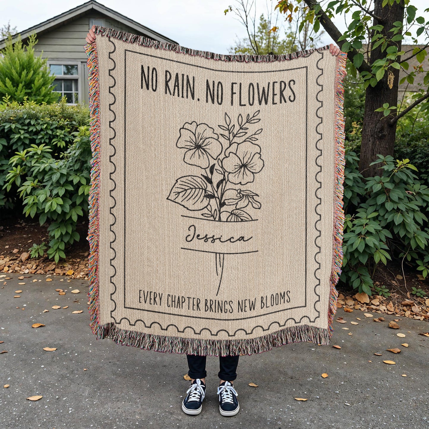 Personalized Birth Flower Cotton Woven Comfort Blanket: Birth Month Flower Gifts for Her