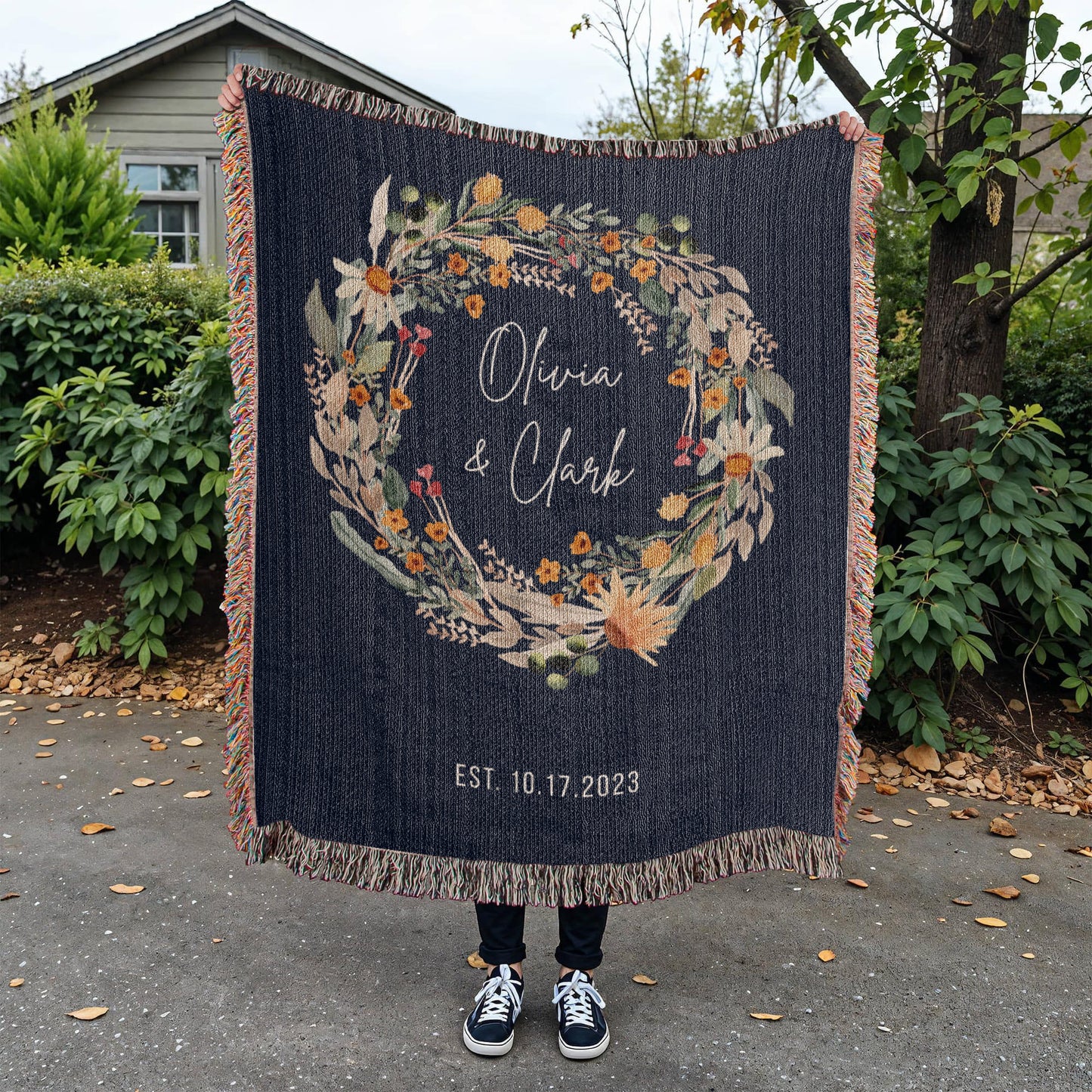 Personalized Couples Blanket with Names & Date | Custom Cotton Throw Wedding Gift, Romantic Christmas Present, Anniversary or Engagement