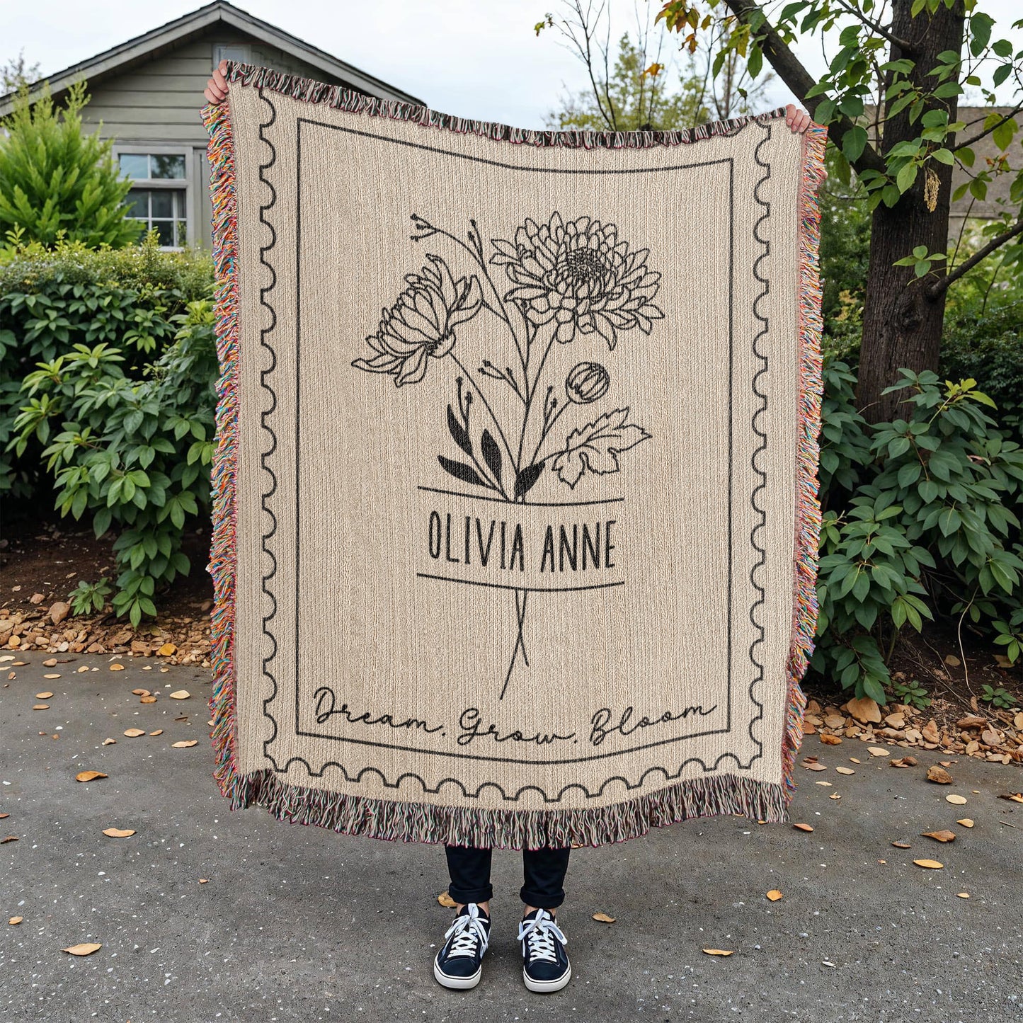 Custom Birth Month Flower Blanket with Name, Milestone Birthday Gift for Her, Personalized Gift for Daughter, Granddaughter or Niece