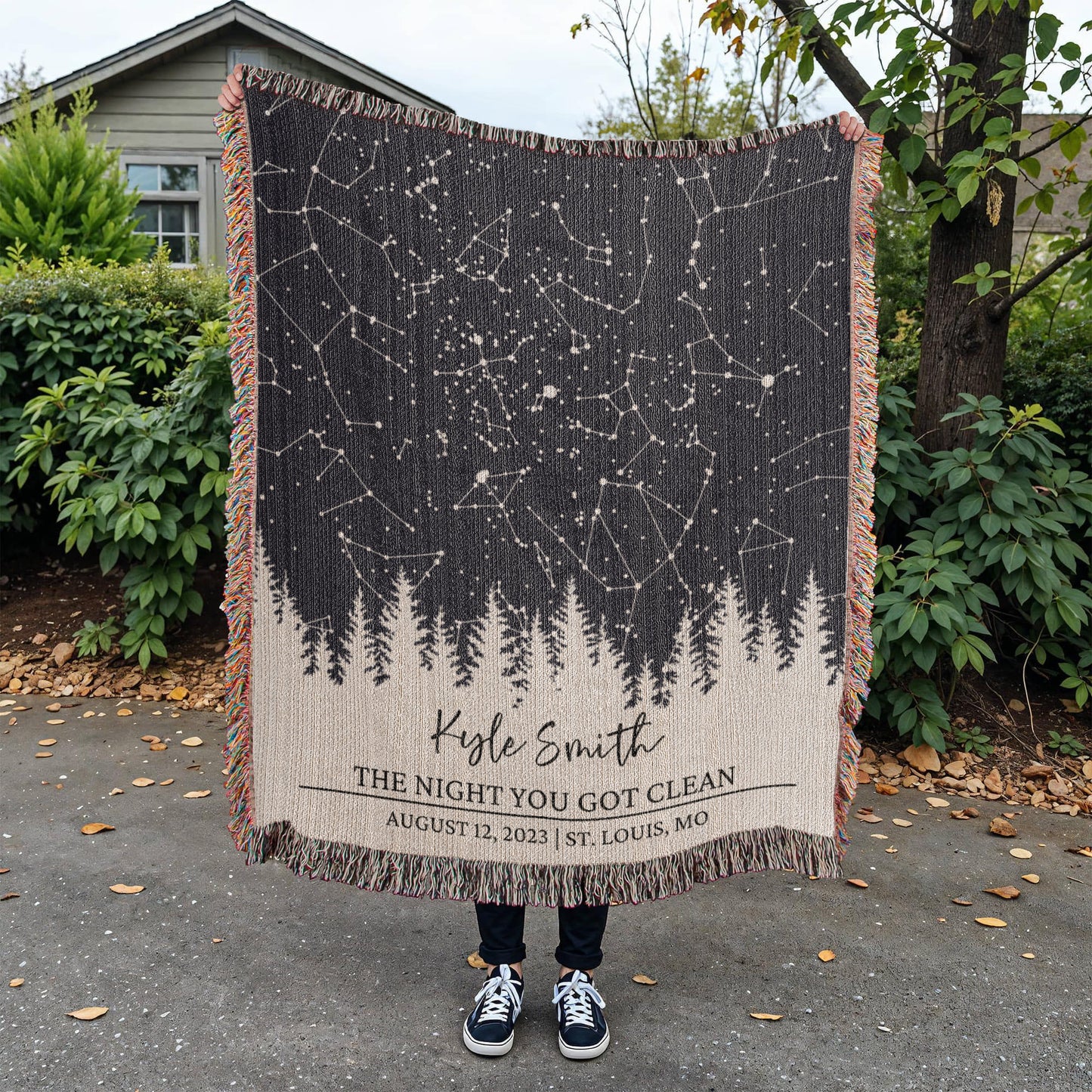 Personalized Addiction Recovery Anniversary Blanket | Custom Star Map By Date | Clean Birthday Gift | Celebrate Sobriety Milestones