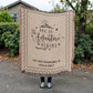 Travel Gifts Woven Blanket, Custom Name and Date Wedding Throw, Hand Drawn Wedding Stamp Gift Backdrop, Personalized Couple Blanket, Couples Tapestry