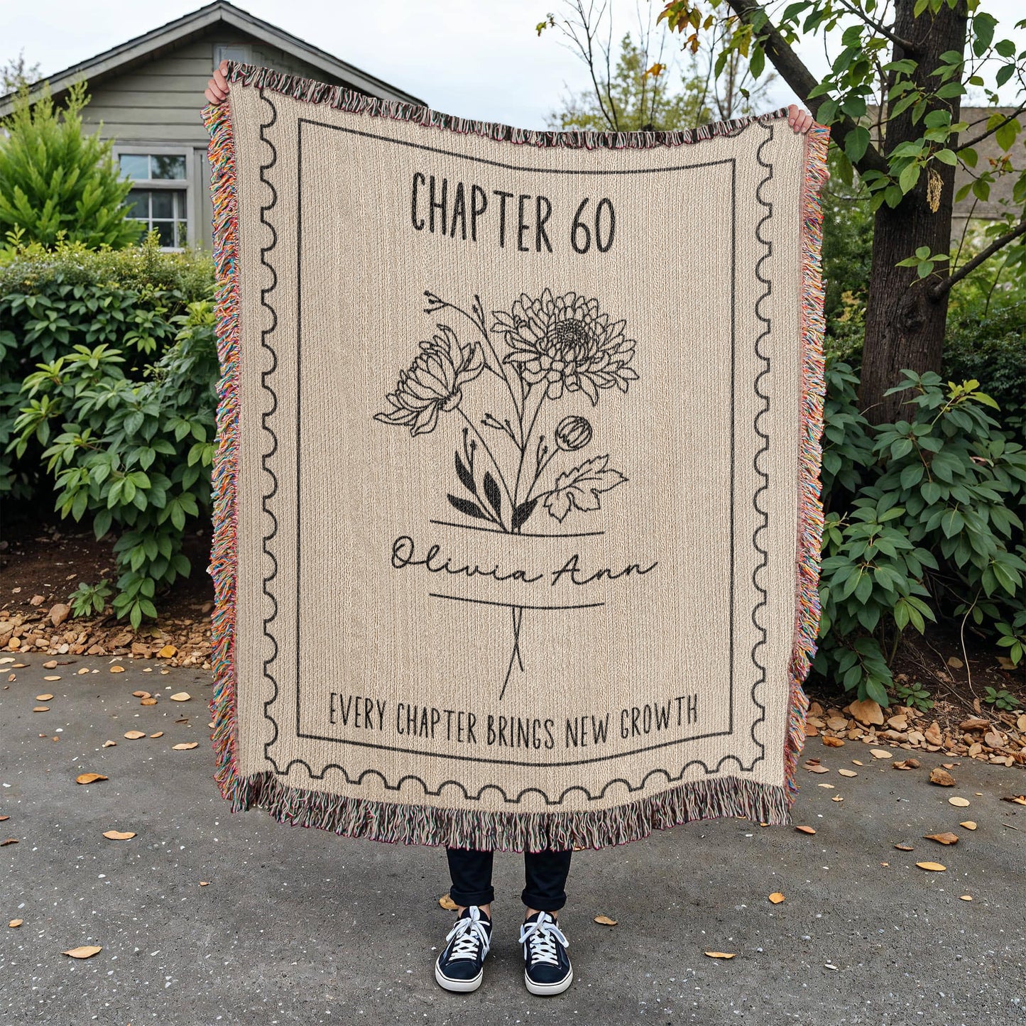 60th Birthday Gift for Women, Chapter 60 Birth Month Flower Reading Blanket, Personalized 60 Years Old Birthday Present