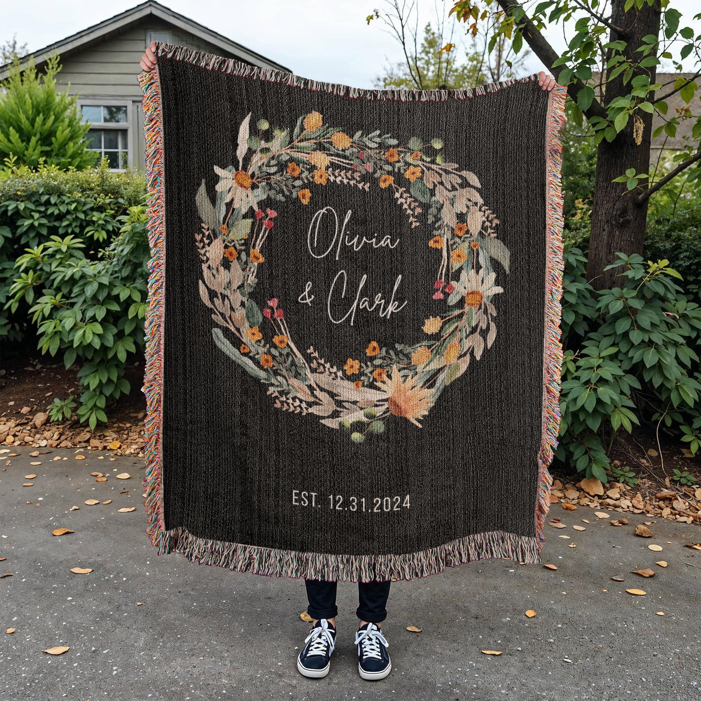 Custom Couples Blanket with Names & Date | Personalized Cotton Throw Wedding Gift, Christmas Anniversary Present, Engagement Keepsake