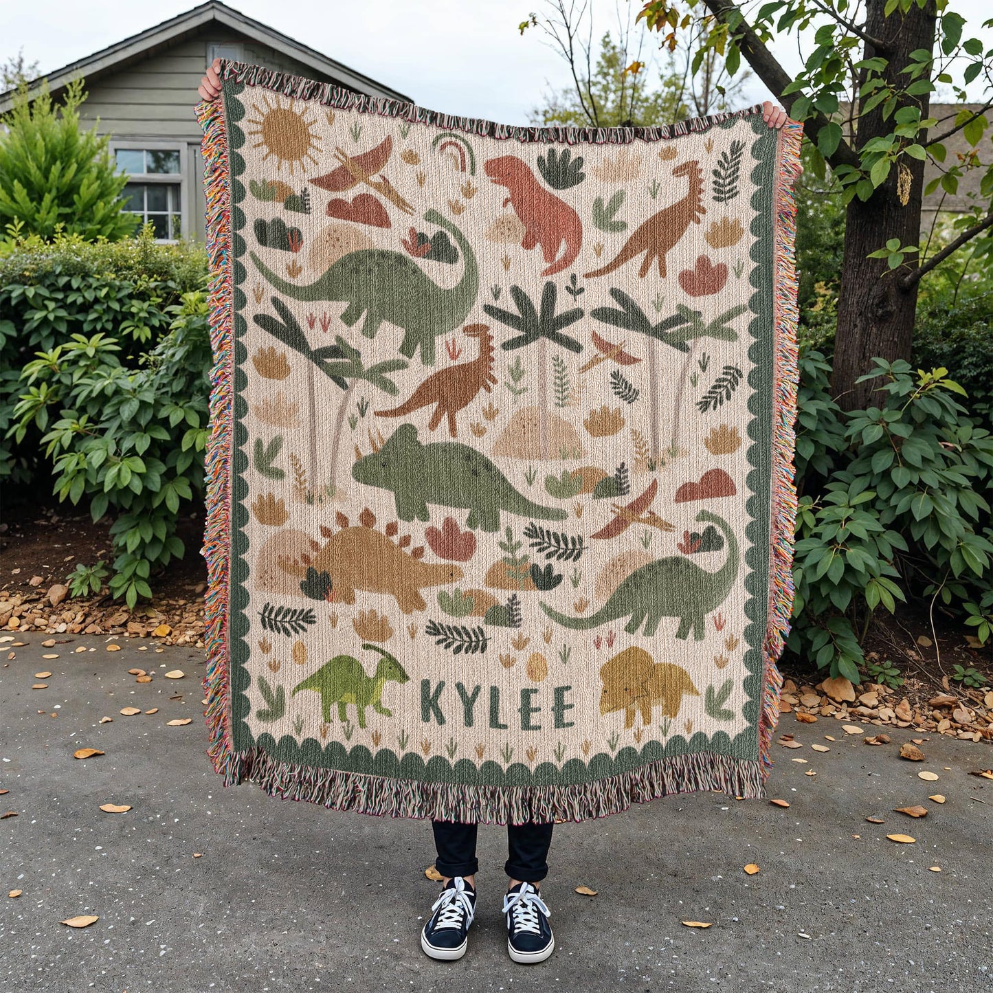 Personalized Dinosaur Blanket: Custom Name Kids Throw, Gifts for Him or Her, Baby Shower Gift for New Parents