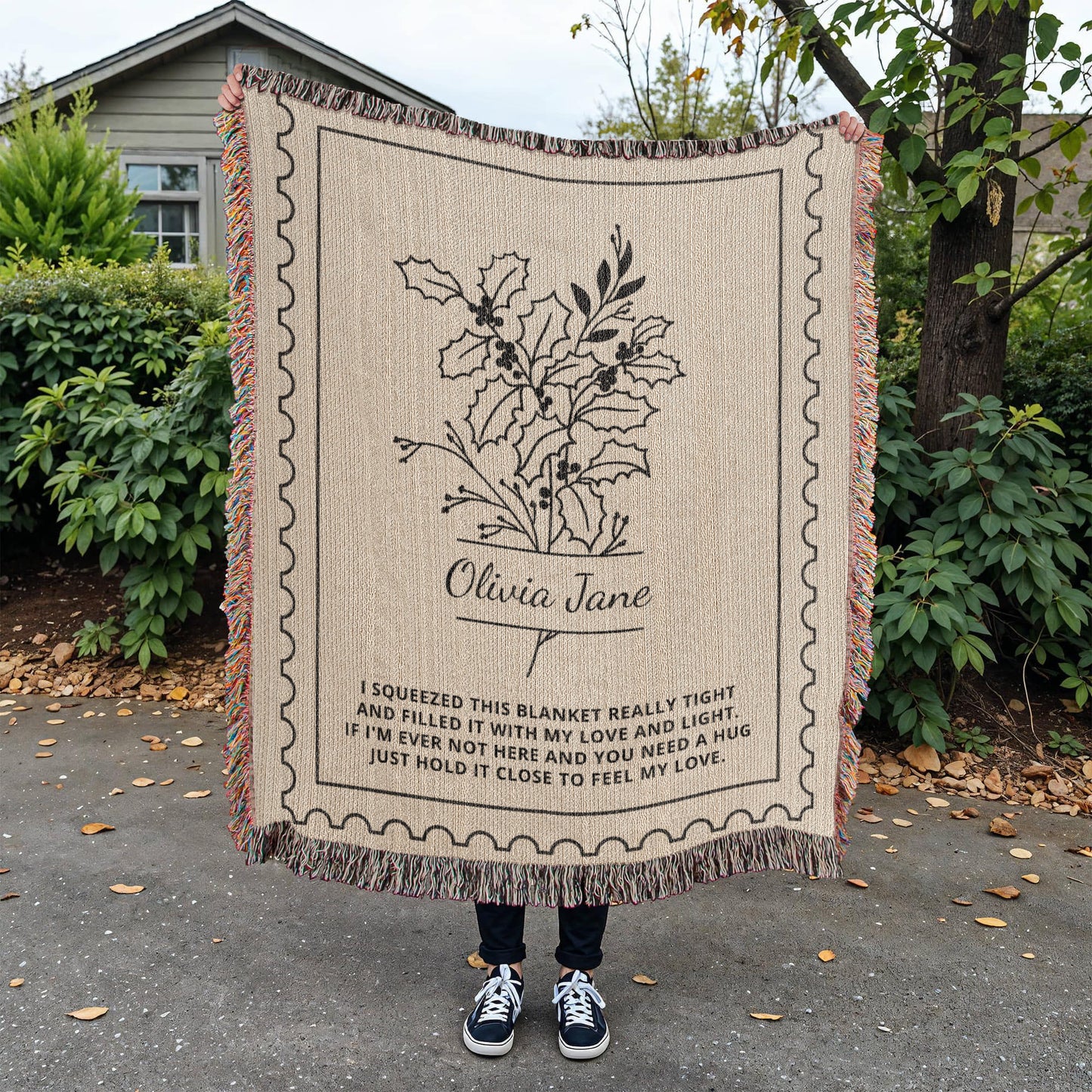 Personalized Birth Flower Blanket with Name | Custom Woven Throw for Birthday, Christmas, Mother's Day or Sympathy Gift