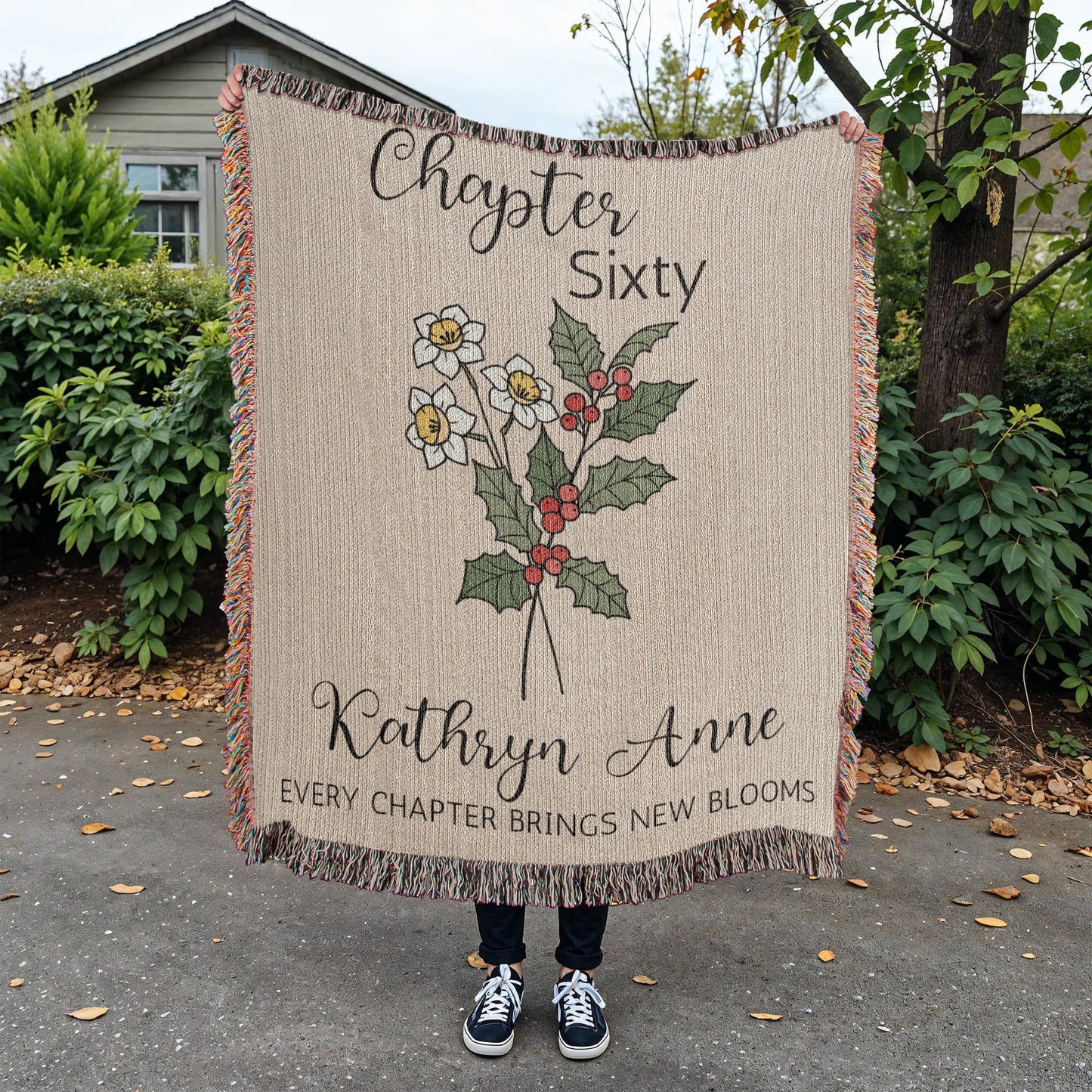 60th Birthday Gift for Women or Men, Chapter 60 Name Blanket, Birth Month Flower Throws, Personalized 60 Years Old Birthday Present