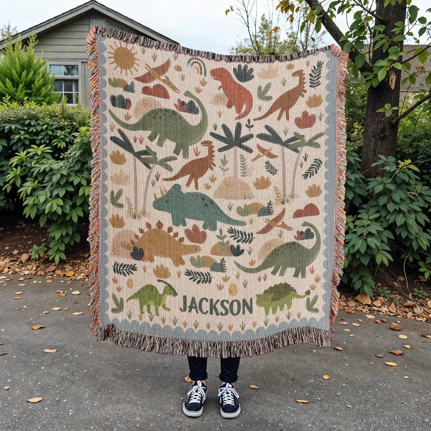 Personalized Dinosaur Blanket: Custom Name Kids Throw