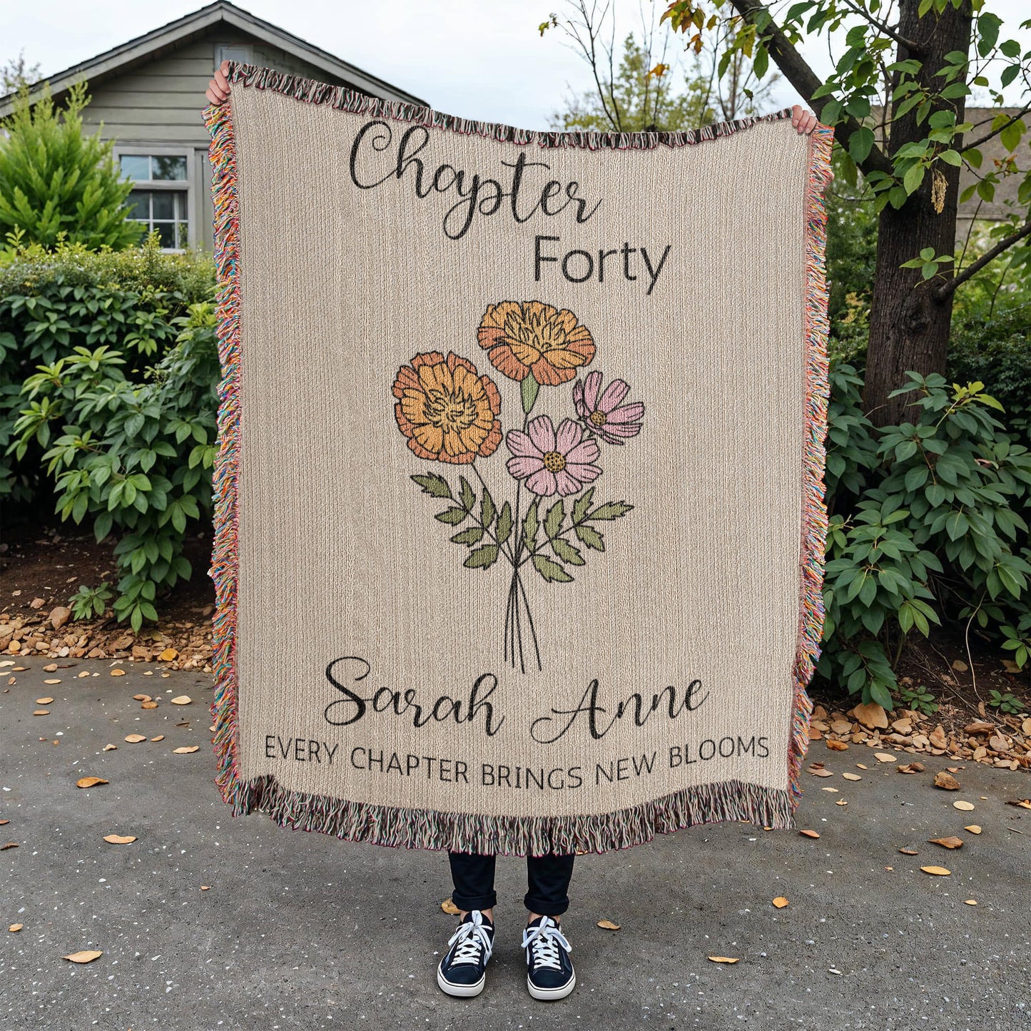40th Birthday Gift for Her or Him, Chapter 40 Name Blanket, Birth Flower Throws, Personalized Gift for 40 Year Old Woman or Daughter
