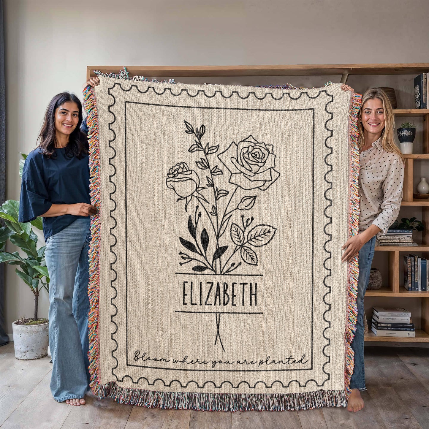 Unique Birthday Gift for Her, Birth Month Flower Blanket with Name, Personalized Gift for Daughter, Granddaughter or Niece