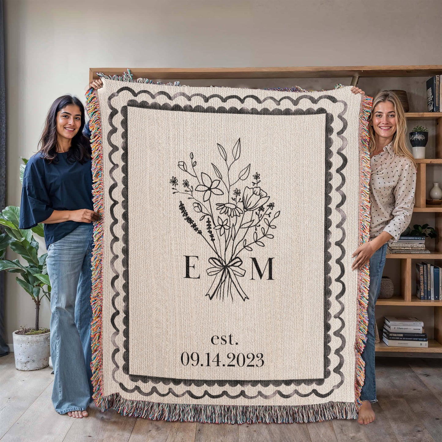 Custom Cotton Anniversary Blanket | Personalised Wedding Throw with Initials & Established Date | 2nd Anniversary Gift for Wife or Couple