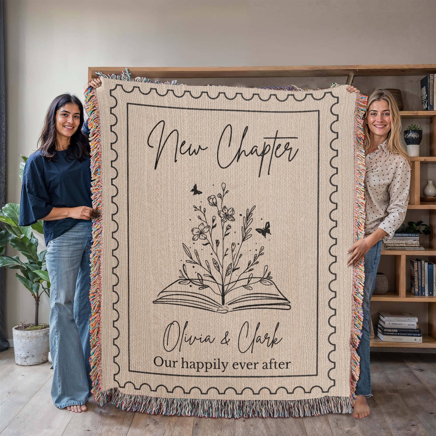 New Chapter Personalized Wedding Gift Woven Blanket | Book Lover Engagement, Anniversary, Housewarming