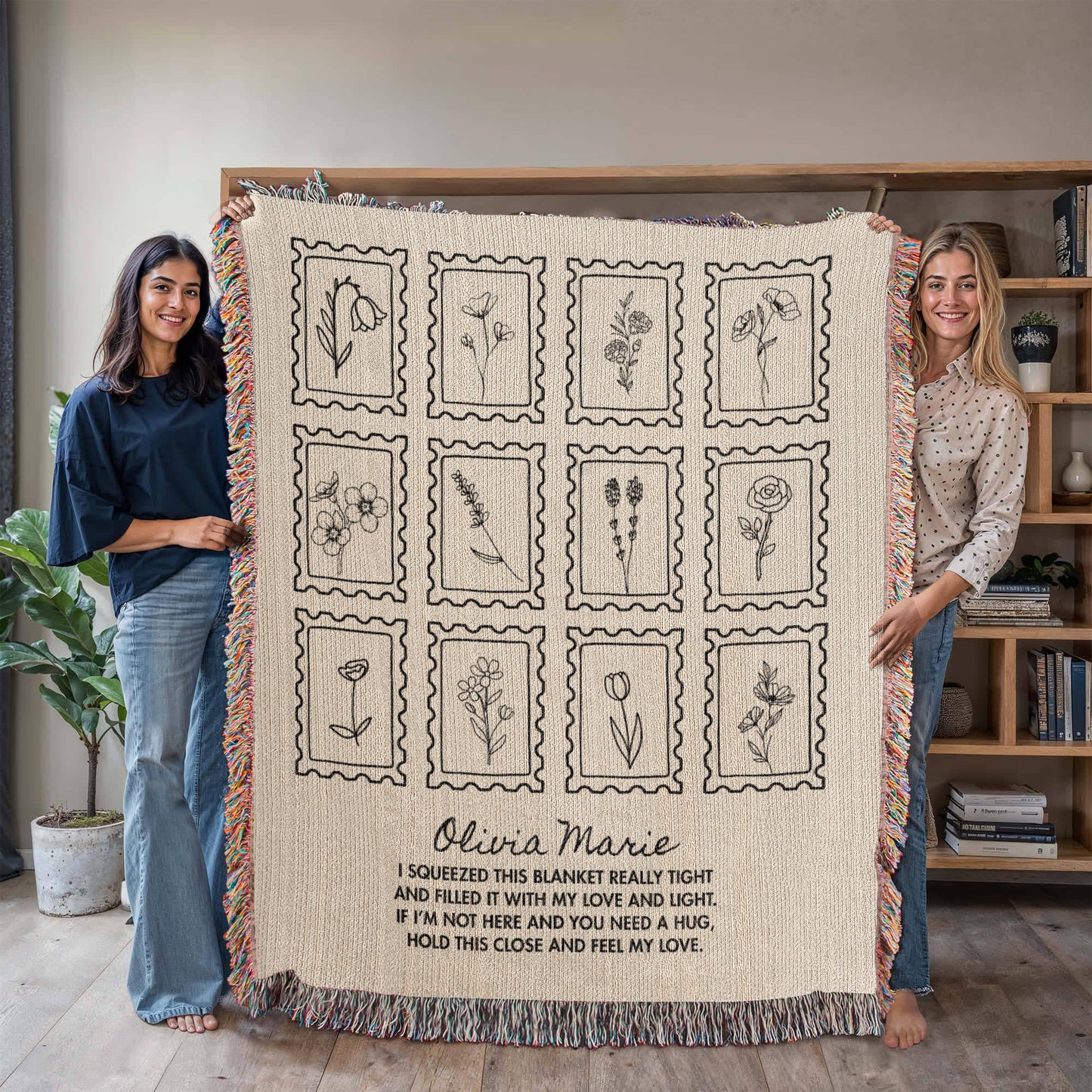 Personalized Comfort Blanket with Name | Custom Woven Throw Hug Poem Gifts for Daughter, Granddaughter, Niece, Mom, Grandma
